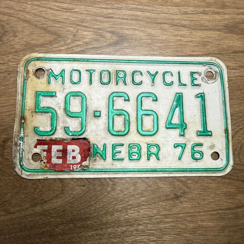 License Plate Vintage Motorcycle Sarpy County Nebraska 1976 59-6641 Rustic USA